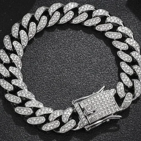 ⭐ Large Men's Cuban Link 8" Iced Out Diamond Bracelet 13mm Wide 18k White Gold ⭐ - Picture 6 of 7